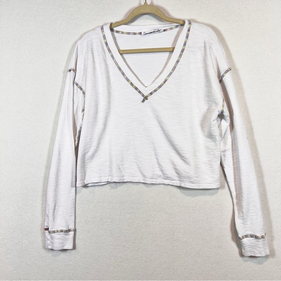 Self Contrast White Cotton Jogger Loungewear Set Sze M Colorful Embroidered Seam - Picture 3 of 13